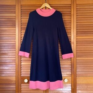 Boden Mara Dress Size US 6 Wool Alpaca Blend Sweater Navy Blue Pink Knit Jumper